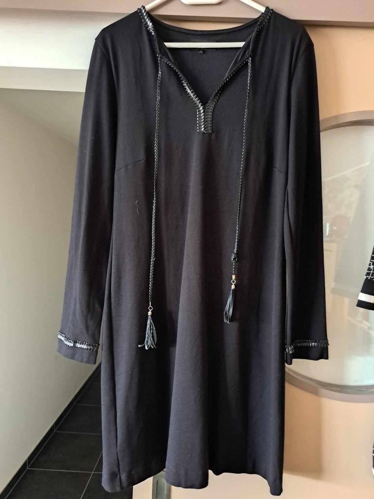 Ana Alcazar, zwarte jurk met lederen details, mt 44, Vêtements | Femmes, Robes, Comme neuf, Taille 42/44 (L), Noir, Au-dessus du genou