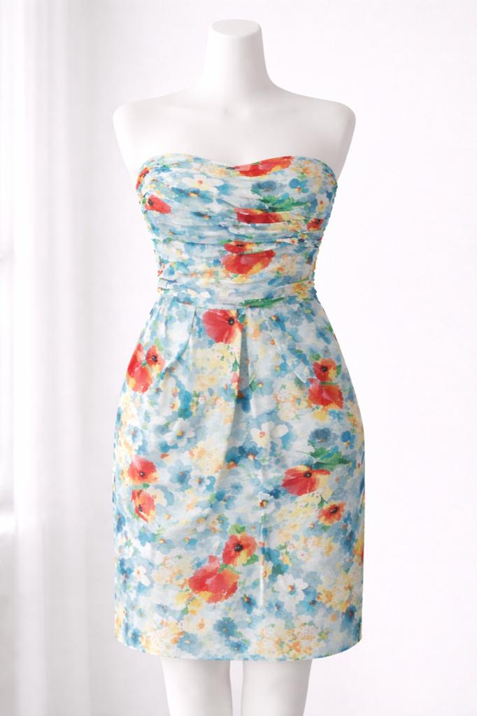 Nieuwe strapless jurk bloemenprint,Création Mademoiselle T38, Ophalen of Verzenden, Nieuw, Maat 38/40 (M), Geel