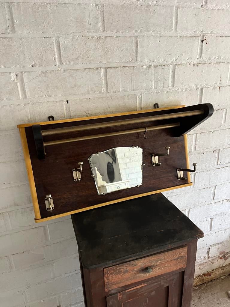 Vintage kapstok met spiegel en hoedenrek., Ophalen, Zo goed als nieuw