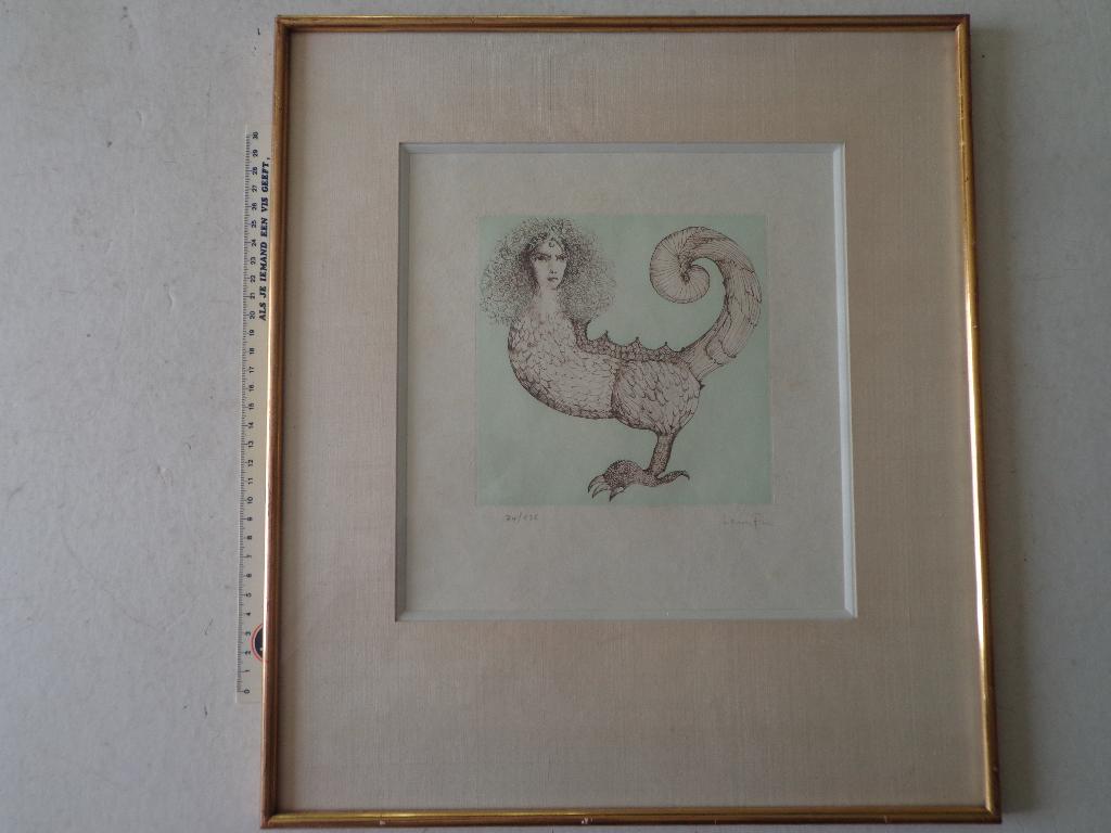 verfijnde kleurets van Leonor Fini "De griffioen", Antiek en Kunst, Ophalen, Mythologie, Gesigneerd, 1950 - 1999