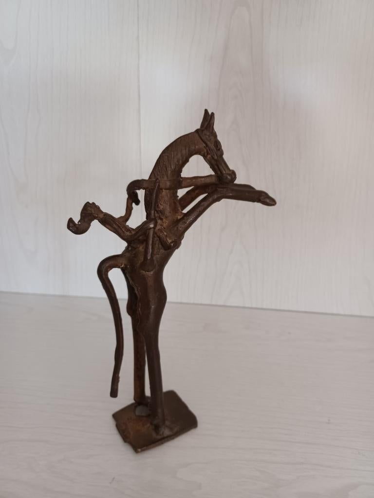 Brons beeld soldaat op paard, Antiek en Kunst, Ophalen, Brons