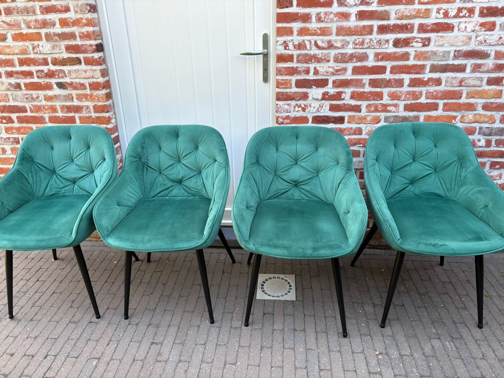 Stoelen 4 stuks velvet groen, Maison & Meubles, Chaises, Autres couleurs, Comme neuf, Enlèvement, Quatre