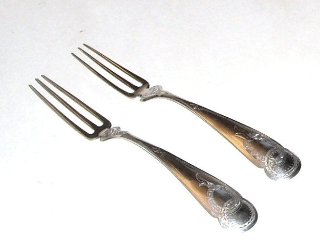 Lot de deux fourchettes à viande anciennes en argent, 1880, Enlèvement ou Envoi, Argent