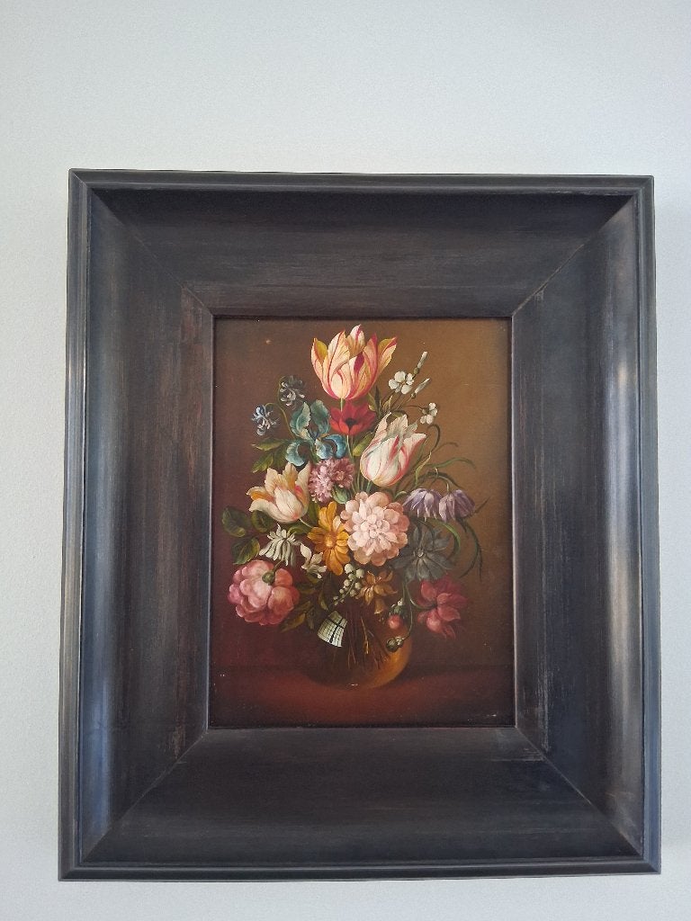 Tableau ancien nature morte bouquet signé, Antiquités & Art, Peinture à l'huile, Panneau, Signé, Classique