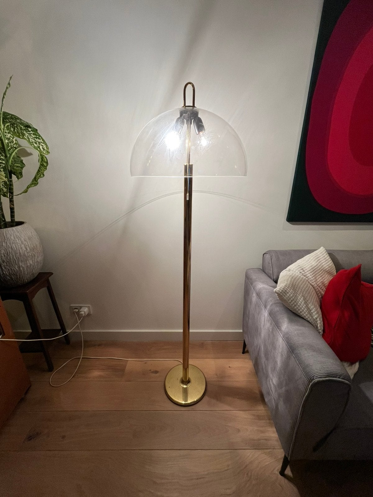 Lampadaire champignon Wila vintage en laiton modèle A3909, Métal, Vintage, Utilisé, 150 à 200 cm
