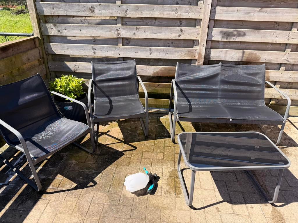 Tuin stoelen en tafel te koop, Tuin en Terras, Ophalen, 4 zitplaatsen, Gebruikt, Bijzettafel