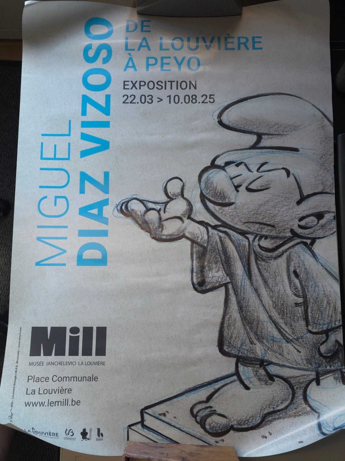 Grande affiche Schtroumpf Miguel Diaz, Collections, Schtroumpfs, Envoi, Comme neuf, Autres Schtroumpfs, Autres types