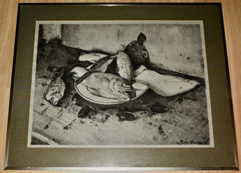 Piet BOELENS origineel stilleven zeevissen, Antiek en Kunst, Achter glas, Realistisch, Stilleven, Ophalen of Verzenden