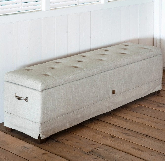 Riviera maison - Opbergbank The Club Linnen Naturel 160cm, Ophalen, Minder dan 50 cm, 125 cm of meer, Nieuw