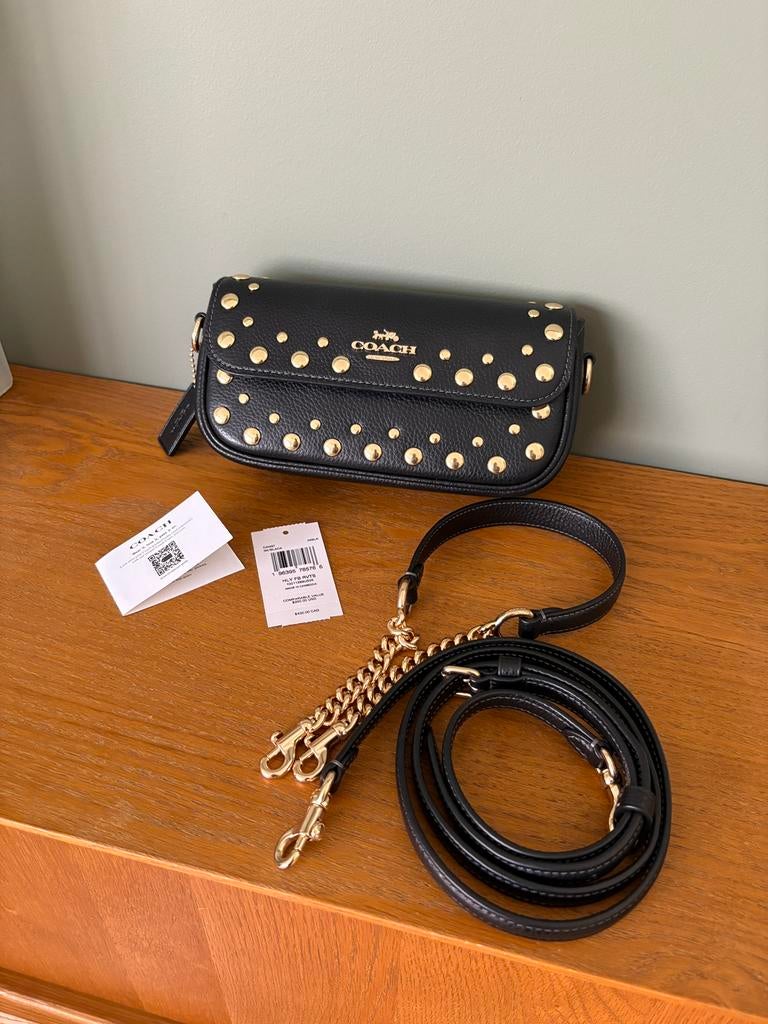 Coach crossbody / schoudertas zwart met studs, Enlèvement, Comme neuf, Noir