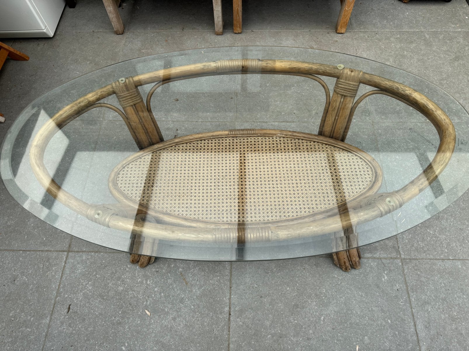 Vintage rotan ovale tafel, Enlèvement, Utilisé