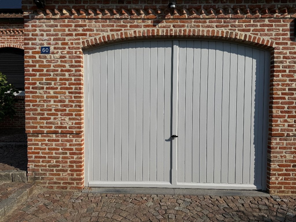 Garagepoort afzelia, Doe-het-zelf en Bouw, Ophalen, Gebruikt, 120 cm of meer, Garagedeur