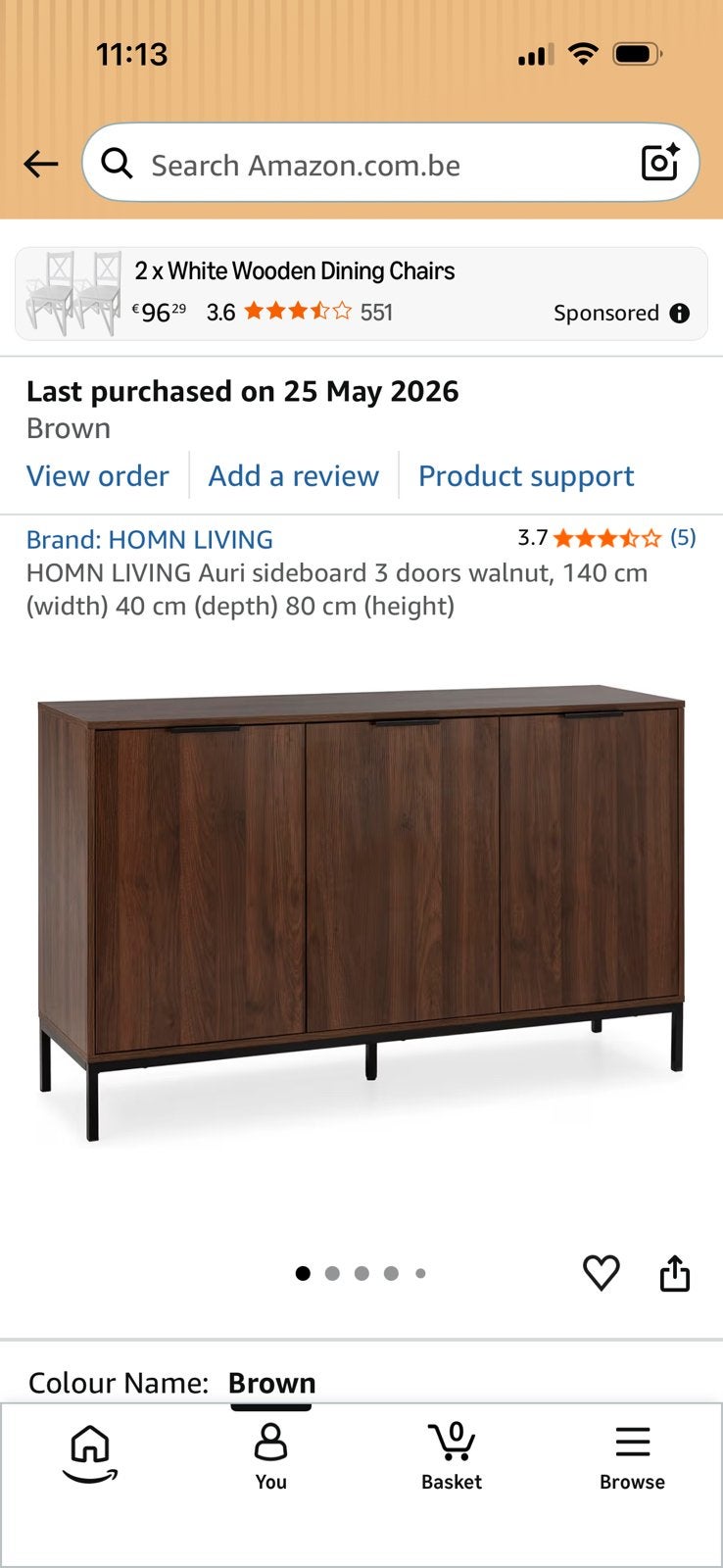Walnoot dressoir 3 deuren, 25 à 50 cm, Comme neuf, 100 à 150 cm, Enlèvement