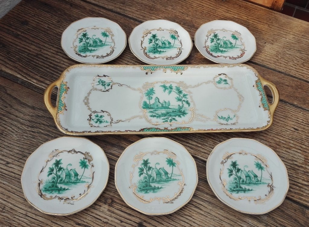 Plat à dessert + 6 petites assiettes Porcelaine de Baudour, Enlèvement