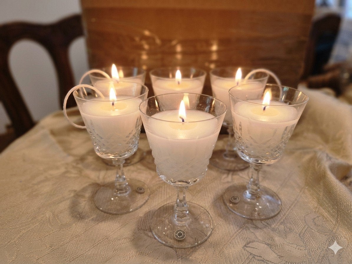 Lot de 8 bougies artisanales dans verres en cristal Val-Sain, Collections, Enlèvement ou Envoi