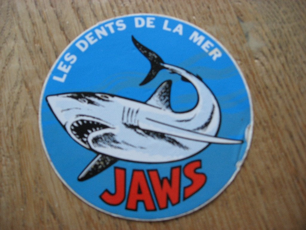 Vintage Sticker Jaws Les Dents de la Mer, Verzamelen, Ophalen of Verzenden, Nieuw, Overige typen