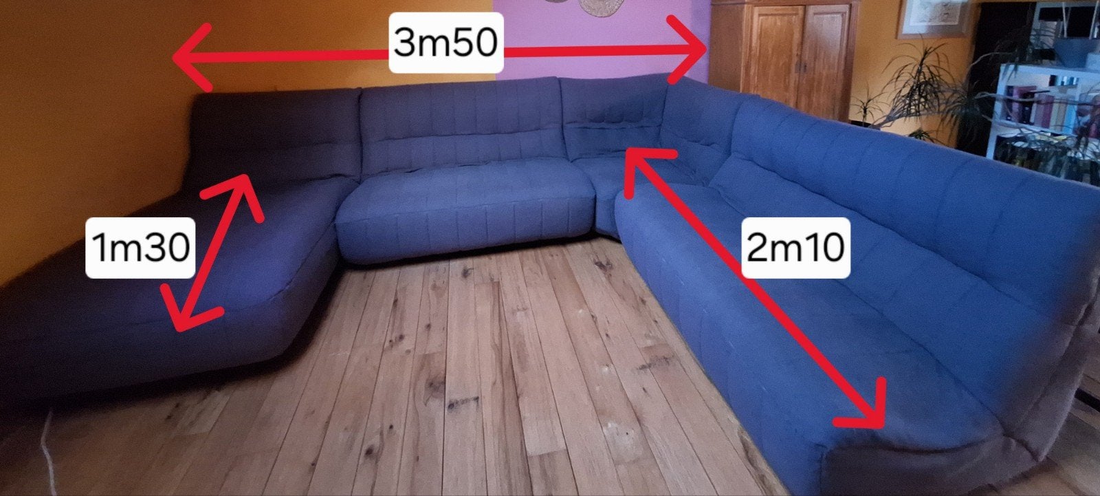 Gratis af te halen in Vissenaken: grote hoekzetel., Ophalen, Gebruikt, 300 cm of meer, Vierpersoons of meer