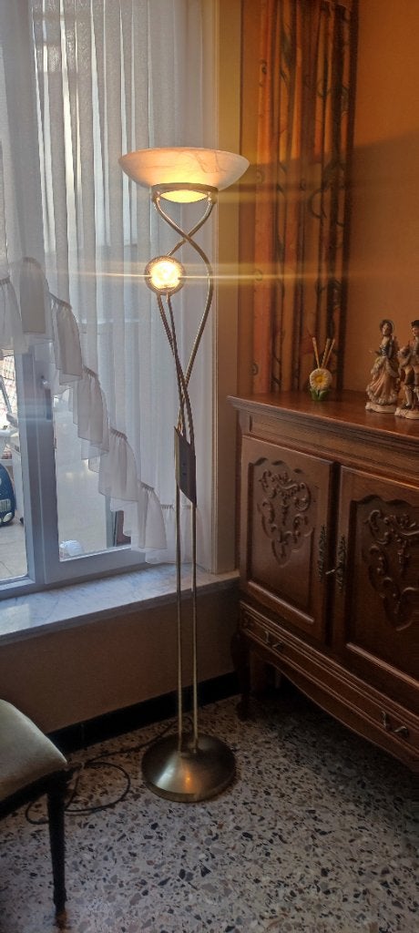 Grote goudkleurige staande lamp met leeslamp, Ophalen, Gebruikt, Glas, Modern/klassiek