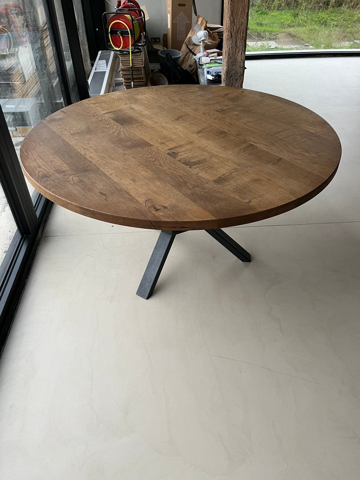 Ronde eikentafel 145cm, Ophalen, Gebruikt, Rond, Eikenhout