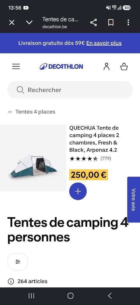 Tente de camping + 2 lit de camps, Enlèvement, Comme neuf, Jusqu'à 4