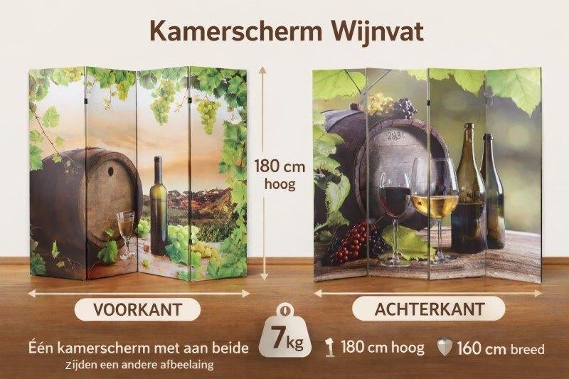 Kamerscherm Paravent met afbeelding Wijnvat, Huis en Inrichting, Verzenden, Nieuw