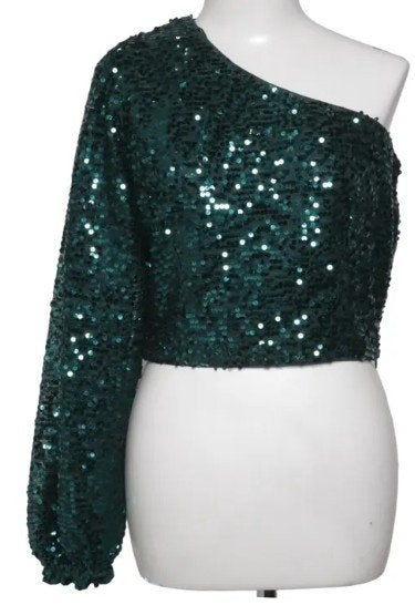 unieke feestelijke blouse groen met pailletten large NIEUW, Kleding | Dames, Gelegenheidskleding, Nieuw, Overige typen, Maat 42/44 (L)
