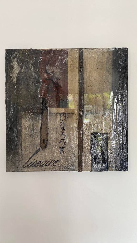 Lineair, acryl en kalk op doek, Ophalen