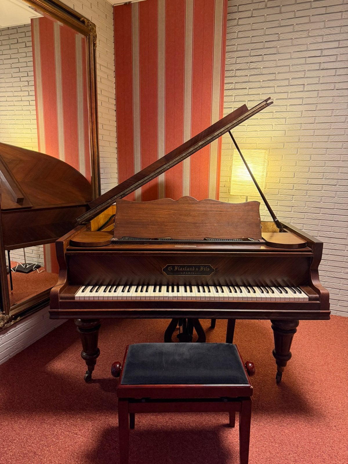 Antieke kwartvleugel G. Flaxland & fils, Muziek en Instrumenten, Ophalen, Gebruikt, Bruin, Vleugel