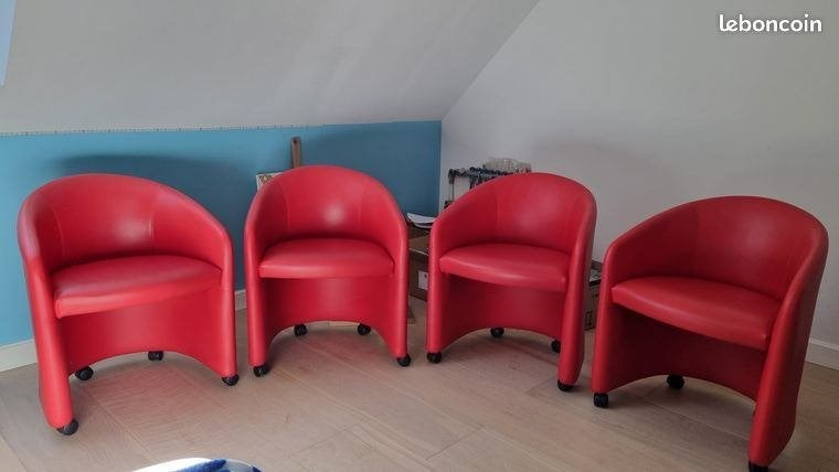 4 fauteuils en cuir rouge, Maison & Meubles, Fauteuils, Enlèvement, Comme neuf, Cuir, Lounge