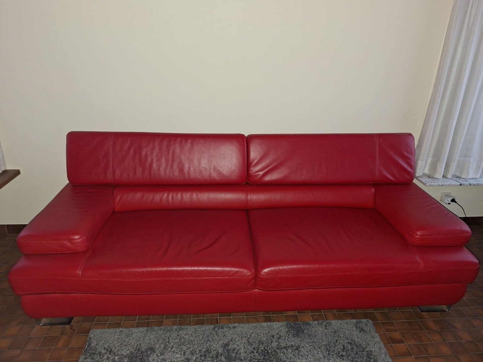 Natuzzi rood lederen 2 zit, Banc droit, Enlèvement, Utilisé, Cuir