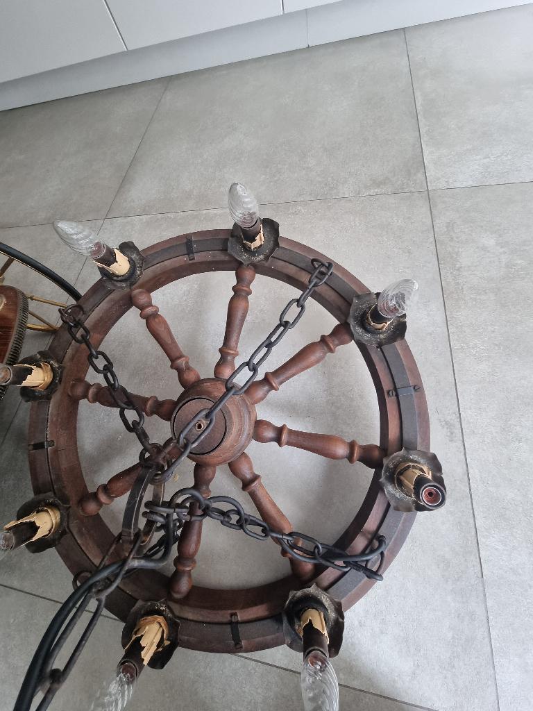 Vintage houten kroonluchter, Ophalen, Gebruikt, Hout, Vintage
