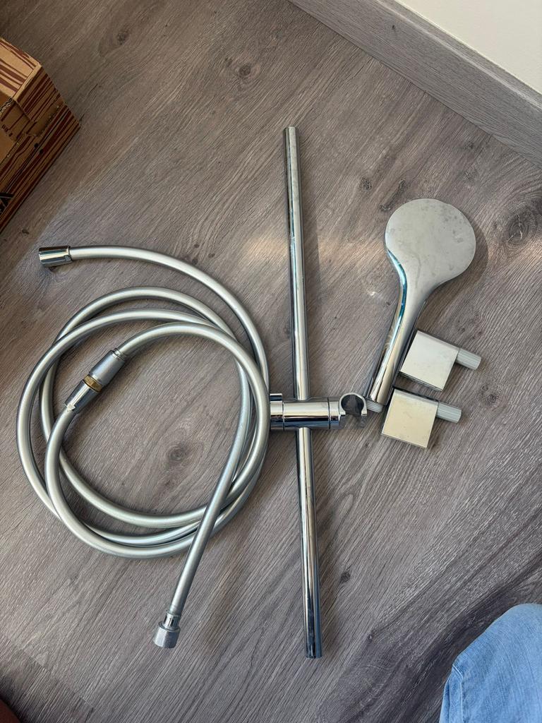Inox Douchekop + staander + extra verlengstuk op slang., Ophalen, Zo goed als nieuw