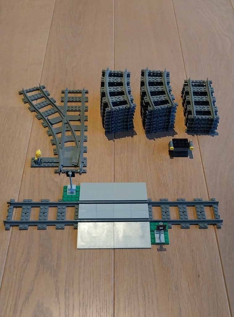 Lego trein: 16 bochten, 8 rechten, wissel, overweg + buffer, City, Lego, Ophalen of Verzenden, Zo goed als nieuw