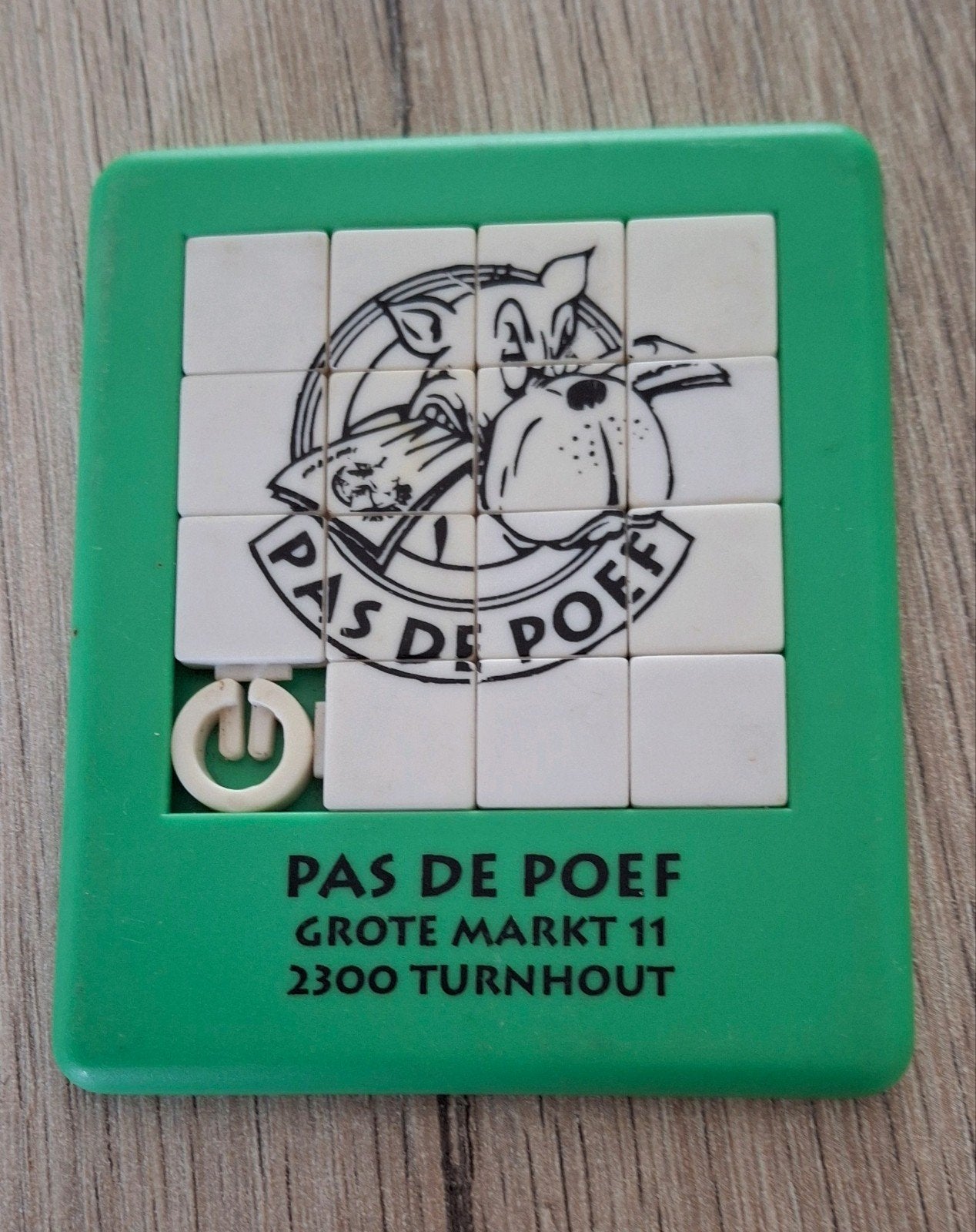 Vintage schuifpuzzel puzzel Café Pas de Poef Turnhout, Ophalen of Verzenden, Zo goed als nieuw, Overige typen
