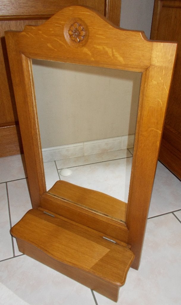 Miroir avec porte peignes (Chêne massif sculpté), Enlèvement, Rectangulaire, Moins de 50 cm, Moins de 100 cm