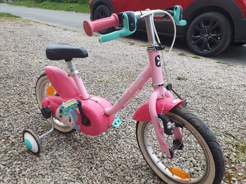 Vélo enfant B'Twin 500 Unicorn – 14" - 3-6 ans rose, Stabilisateurs, B'twin decathlon, Comme neuf, Enlèvement