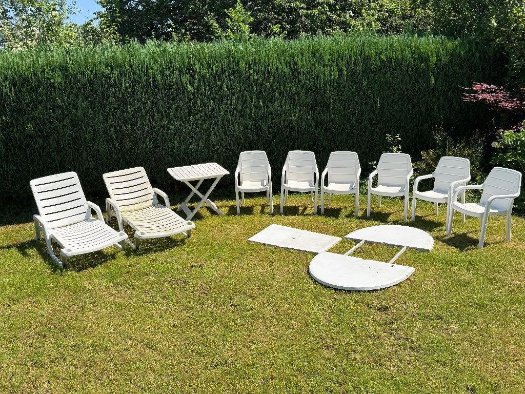 Ensemble 6 chaises, 2 tables, 2 transats de terrasse/jardin, Tuin en Terras, Ophalen, Kunststof, 6 zitplaatsen, Bijzettafel