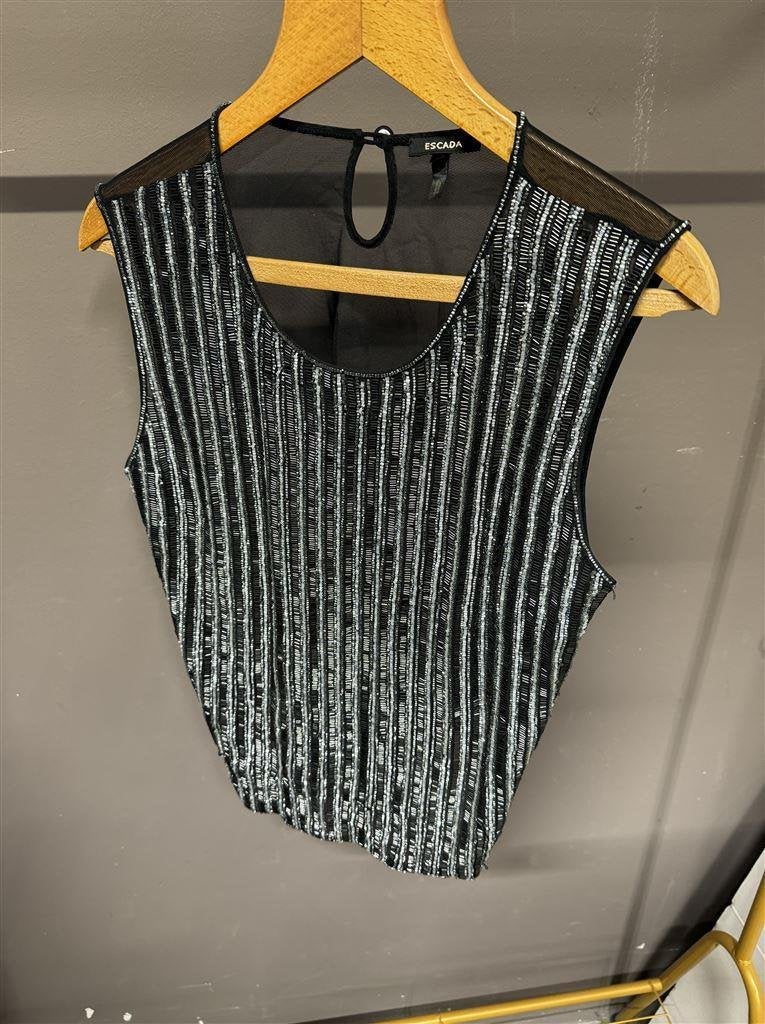 Escada Blouse top zwart Met kralen maat L, Kleding | Dames, Ophalen of Verzenden, Zo goed als nieuw, Maat 42/44 (L), Zwart