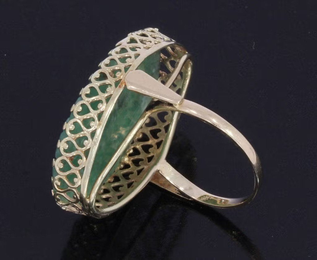 Robuuste Jade nefriet 14k gouden vintage ring dame luxe, Ophalen of Verzenden, Zo goed als nieuw, Dame of Heer, Met edelsteen