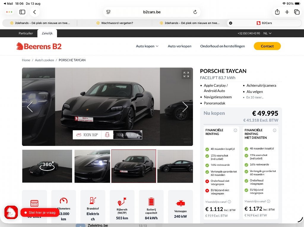 PorscheTaycan 2021, Autos, Cuir, Achat, Entretenue par le concessionnaire, Noir