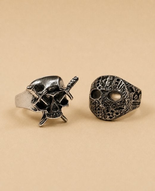 2x Y2K Skull Rings | Alternative | Silver Colour, IJzer of Staal, Nieuw, Ophalen of Verzenden, 17 tot 18