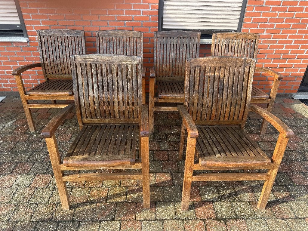6 tuinstoelen in teak, Tuin en Terras, Ophalen, Gebruikt, Teakhout