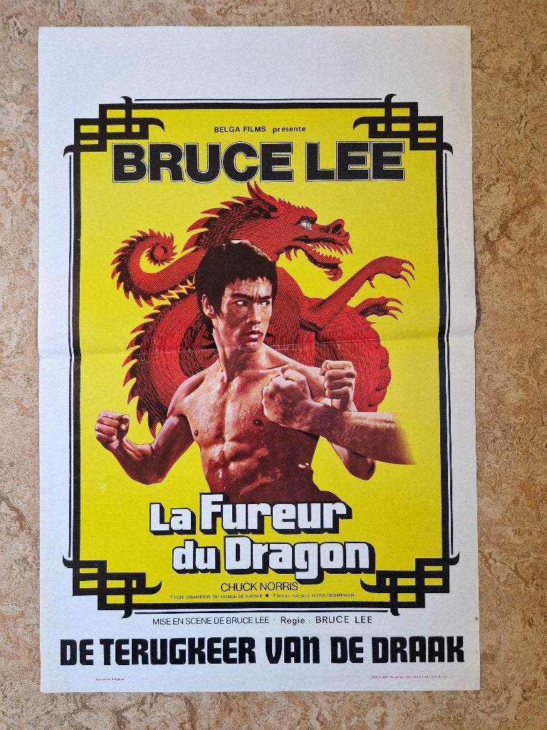 filmaffiche bruce Lee The Way Of The Dragon filmposter, Rechthoekig Staand, Ophalen of Verzenden, Zo goed als nieuw, A1 t/m A3