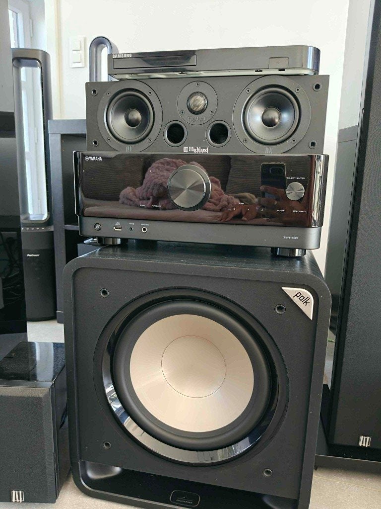 Ensemble 5.1 avec enceinte Highland, Woofer Polk, ampli Yama, Enlèvement, Comme neuf, Subwoofer, Yamaha