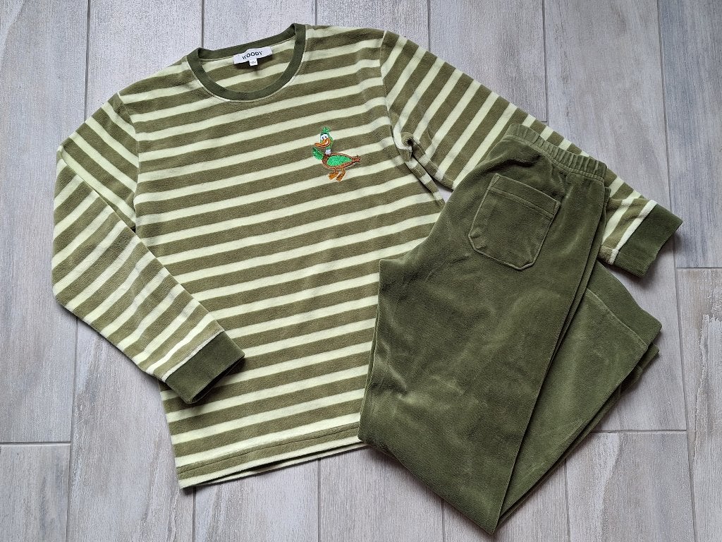 ★ M140 - Woody winterpyjama in velours thema eend, Enfants & Bébés, Vêtements enfant | Taille 140, Garçon, Enlèvement ou Envoi