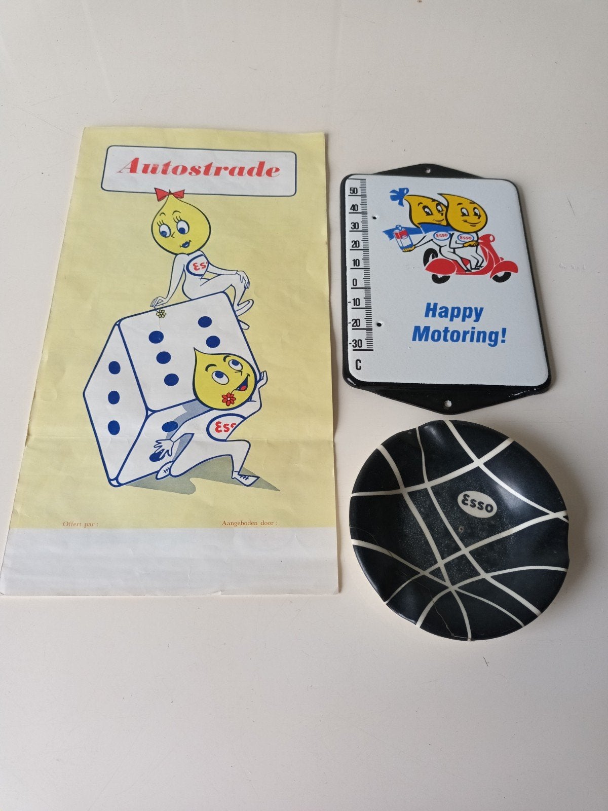Leuke set Esso reclame-items (Origineel vintage spel, bord &, Reclamebord, ##€, Ophalen of Verzenden, ##€