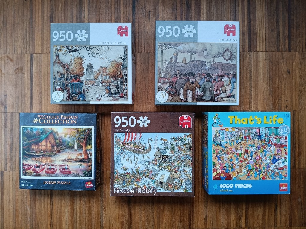 Set van 5 puzzels 950-1000 stukjes, Hobby en Vrije tijd, Ophalen of Verzenden, 500 t/m 1500 stukjes, Zo goed als nieuw, Legpuzzel