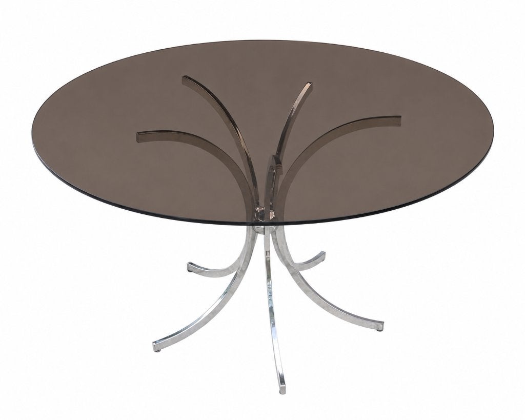 Space Age Chromé Fumé Tafel - Vintage Seventies Design Italy, Enlèvement, Table, Verre