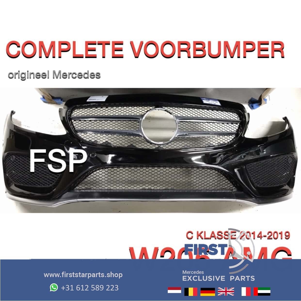 W205 AMG LINE VOORBUMPER COMPLEET ZWART ORIGINEEL Mercedes C, Utilisé, -, Avant, -