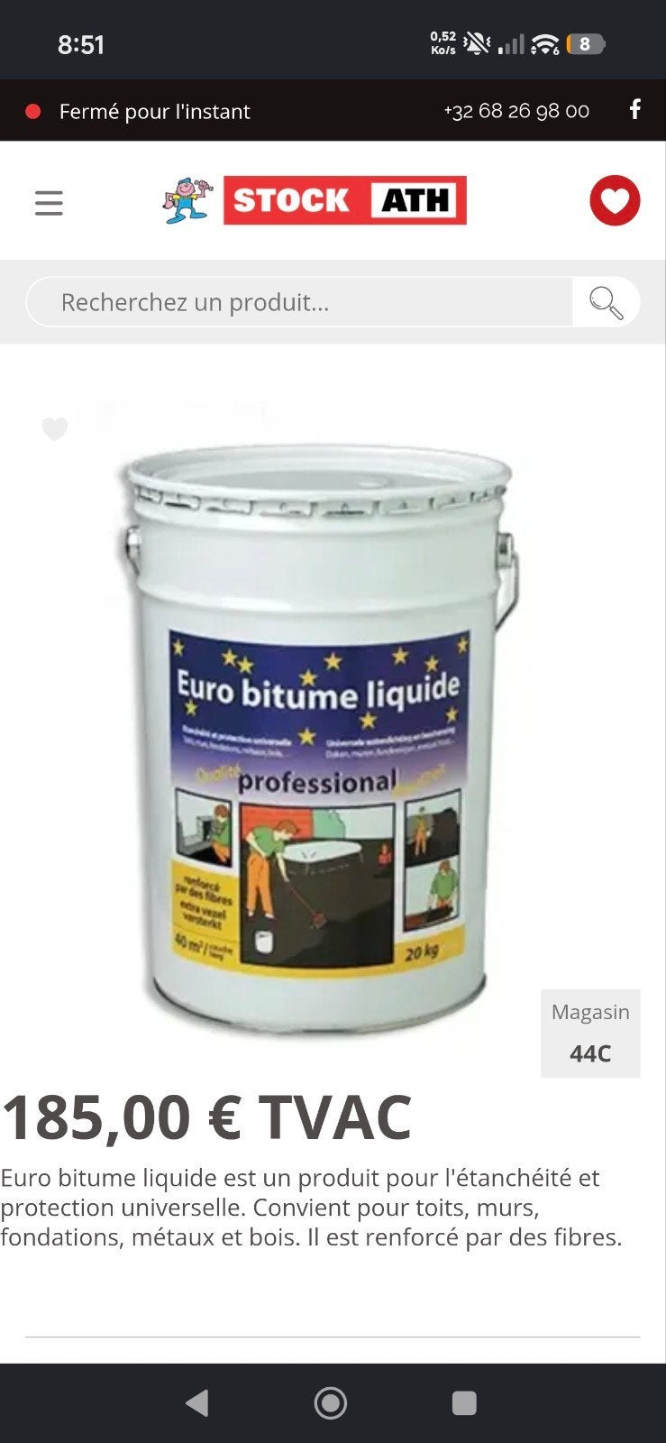 bitume liquide 20kg, Bricolage & Construction, Enlèvement, Neuf, Noir